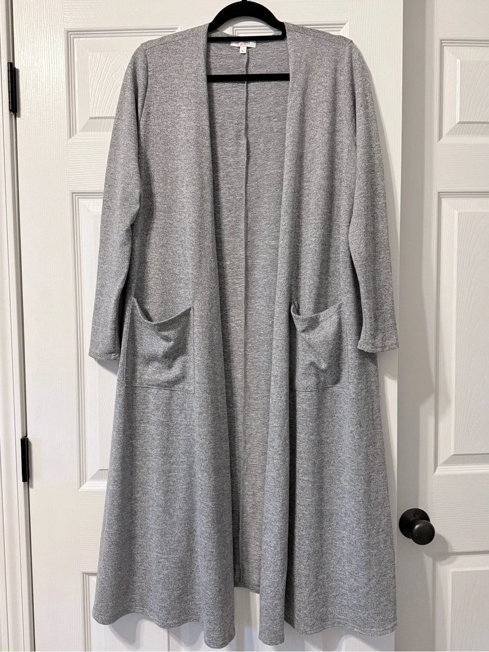 LuLaRoe Sarah Cardigan Duster Heather Gray Open Front Pockets Large